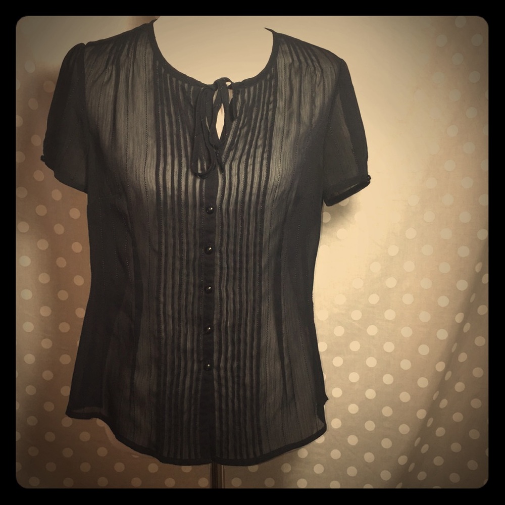 LOFT navy short sleeved button down blouse